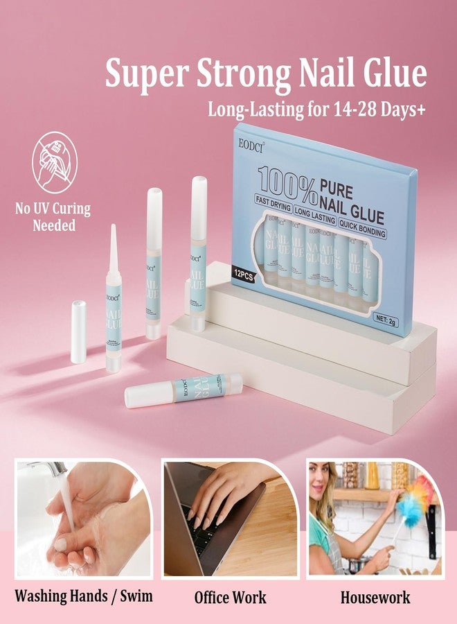 EODCI 12pcs Nail Glue Super Strong for Acrylic Nails Press on Nails Professional for Nail Tips Fake Nails False Nails Long Lasting Glue for Stick On Nails Broken - Image 2
